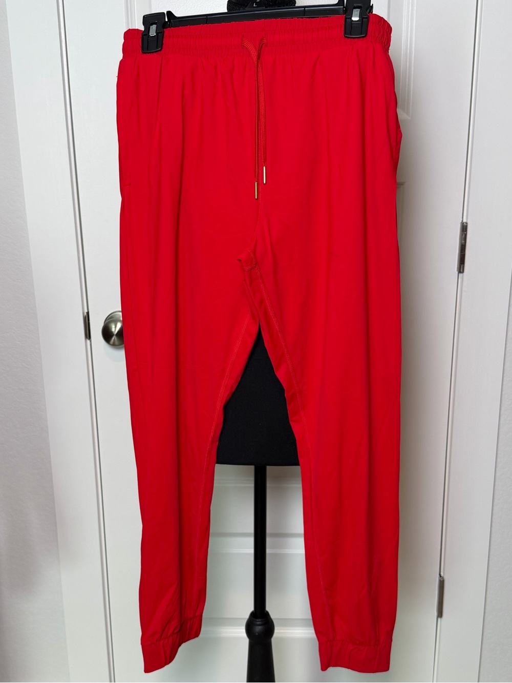 Zyia Active Red Jogger Pants Size Medium | Gold Ankle Zippers | Drawstring